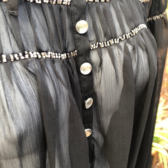 🐴ROCK&ROLL COWGIRL sheer black top, silver beads - Picture 3 of 6
